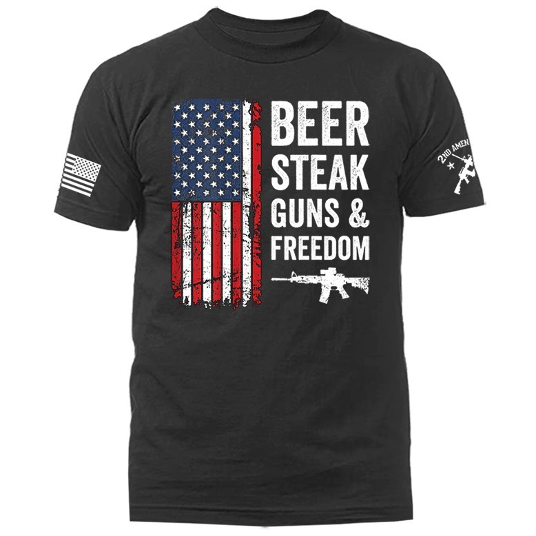 Guns & Freedom 2nd Amendment Veteran Military Patriotic US Flag T-shirt