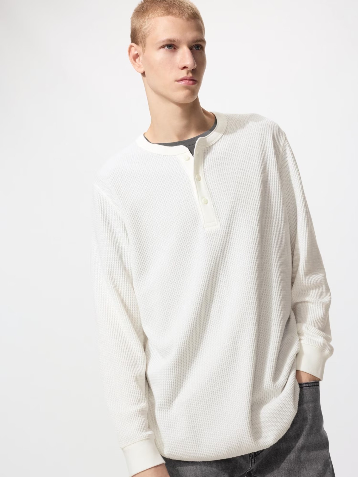 UNIQLO Waffle Henley Neck T-Shirt XS-4XL Men Regular Fit 482766 NWT