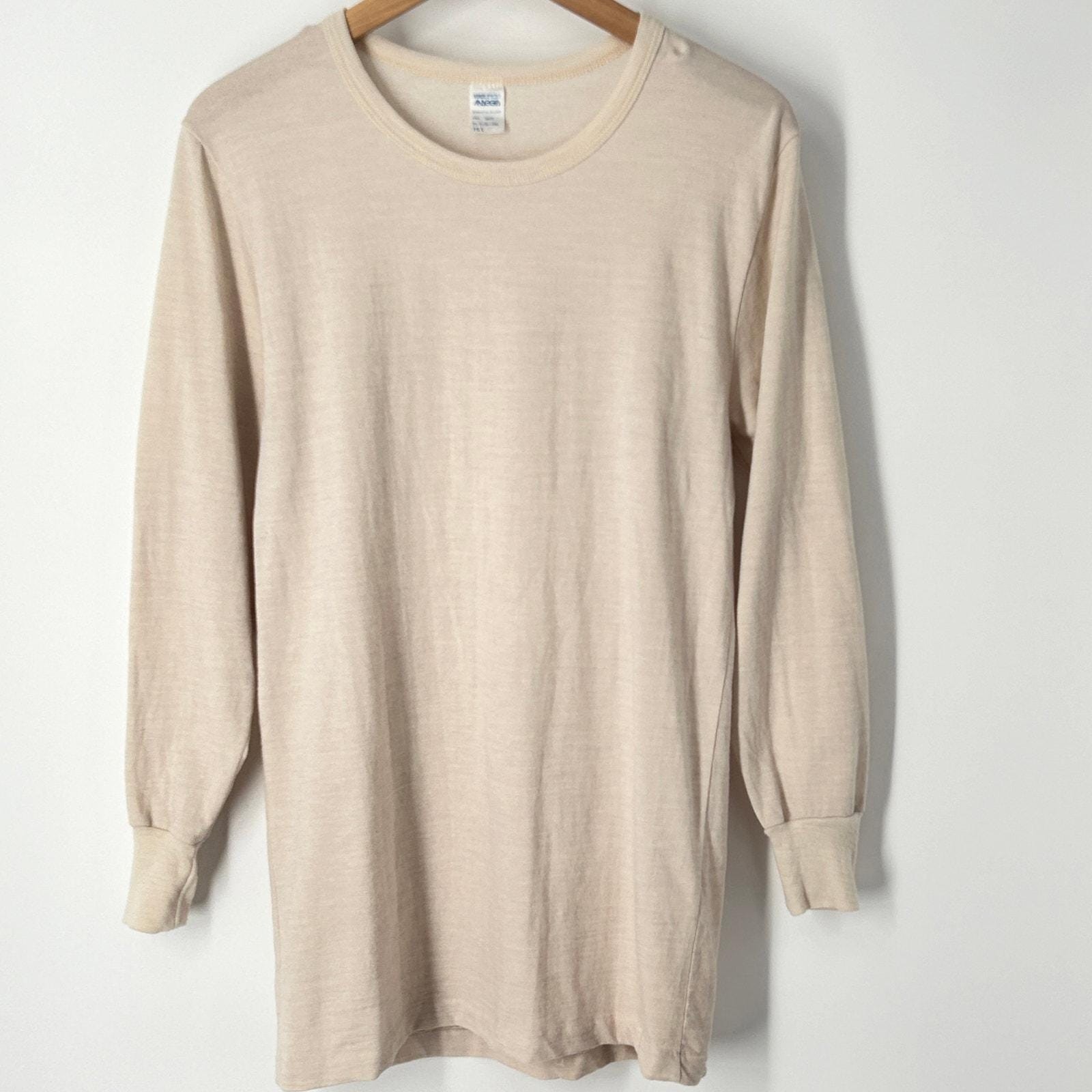 Vintage 90s Italian Military Thermal Shirt Men’s Wool Long Sleeve Beige S / M