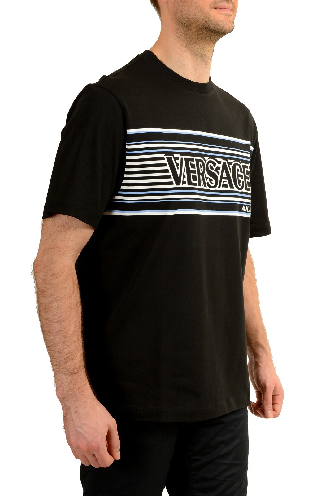 Versace Men’s Logo Print Black Crewneck Short Sleeve T-Shirt US 6XL IT 64