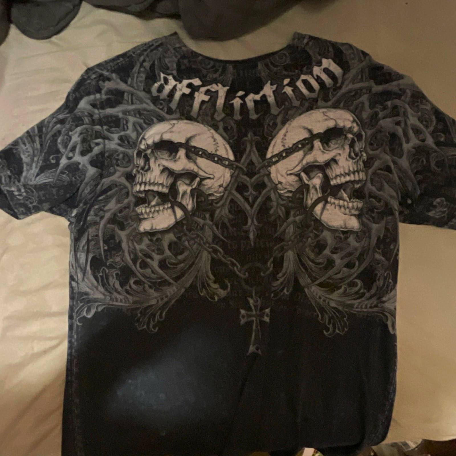 Affliction Men’s M Black/Gray Skull Graphic Crew Neck Short Sleeve T-Shirt
