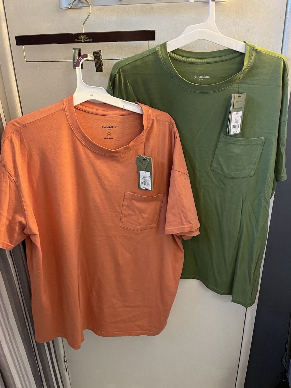 Goodfellow & Co Men’s Relaxed Fit Pocket T-Shirt XXL Orange Green 2-Pack