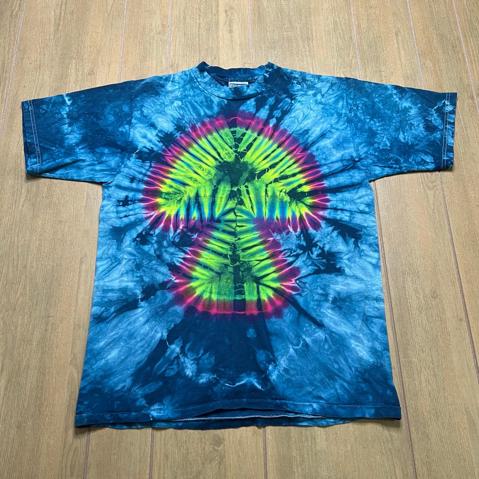 Vintage 90s T shirt All Sport Sz Large blue diamond pleated tie-dye cotton Y2K