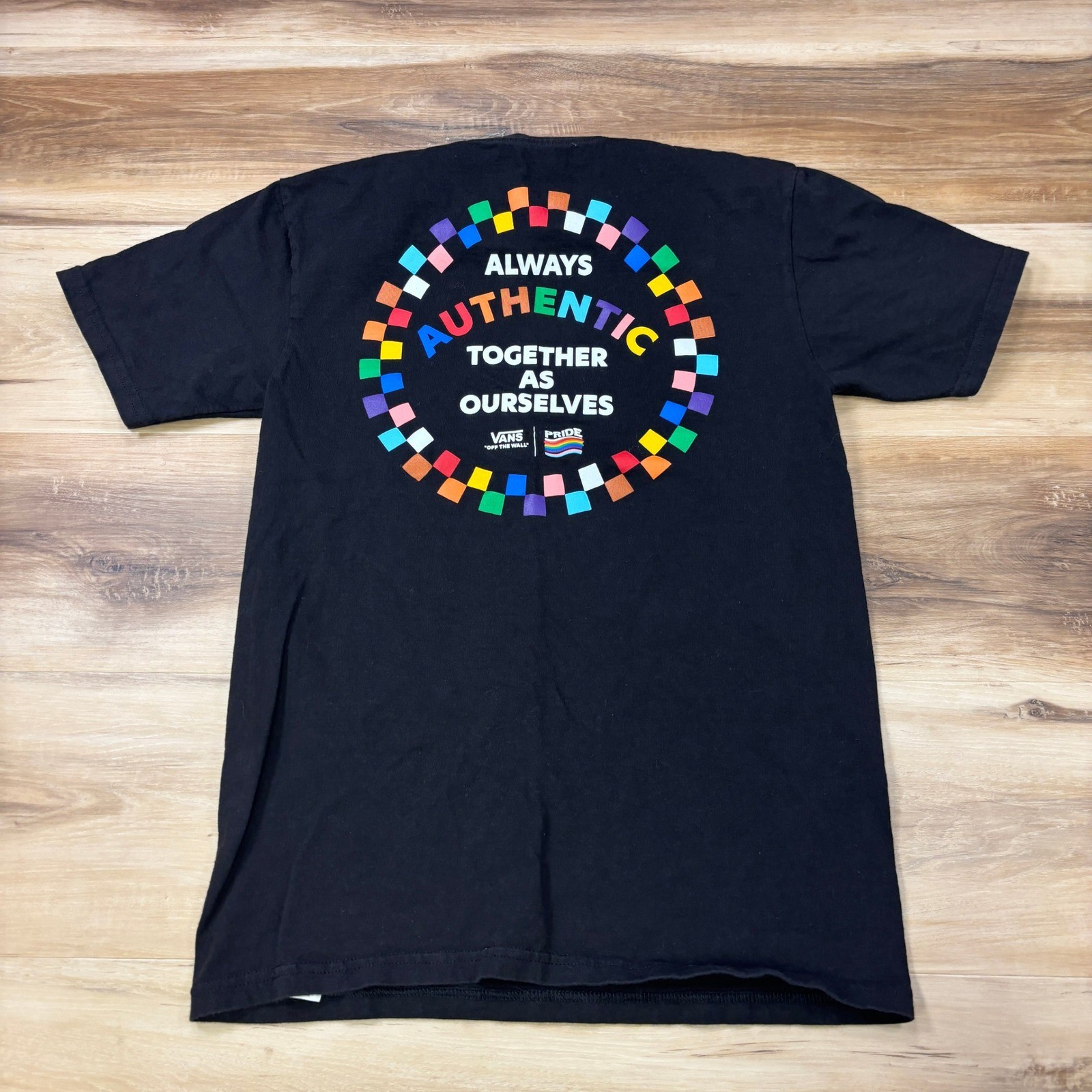 Vans Pride T-Shirt Mens Small Graphic Cotton Classic Fit Black Streetwear Tee