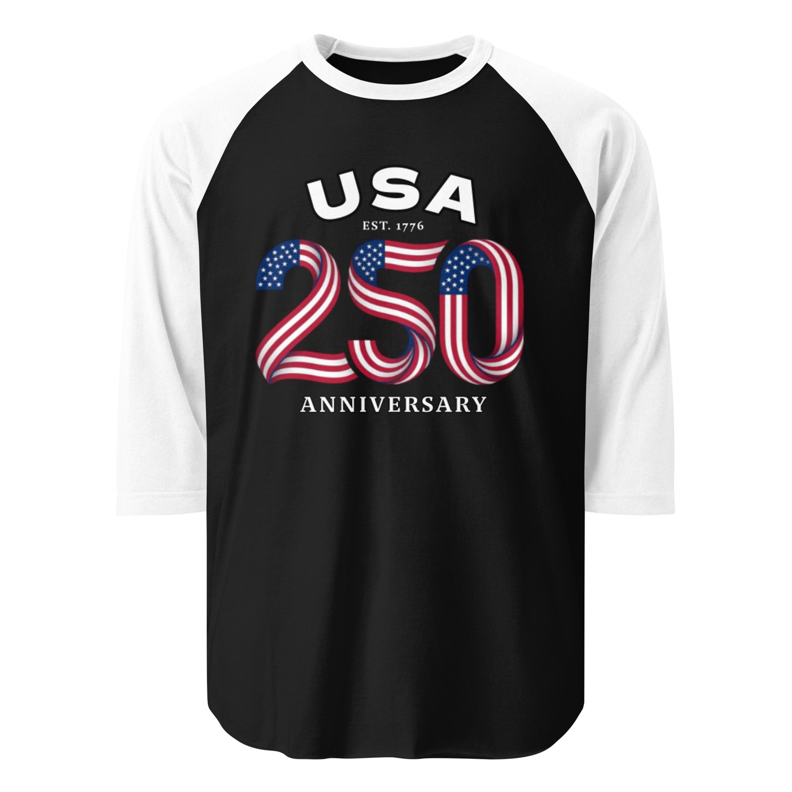 USA 25O Flag Font 3/4 sleeve raglan shirt