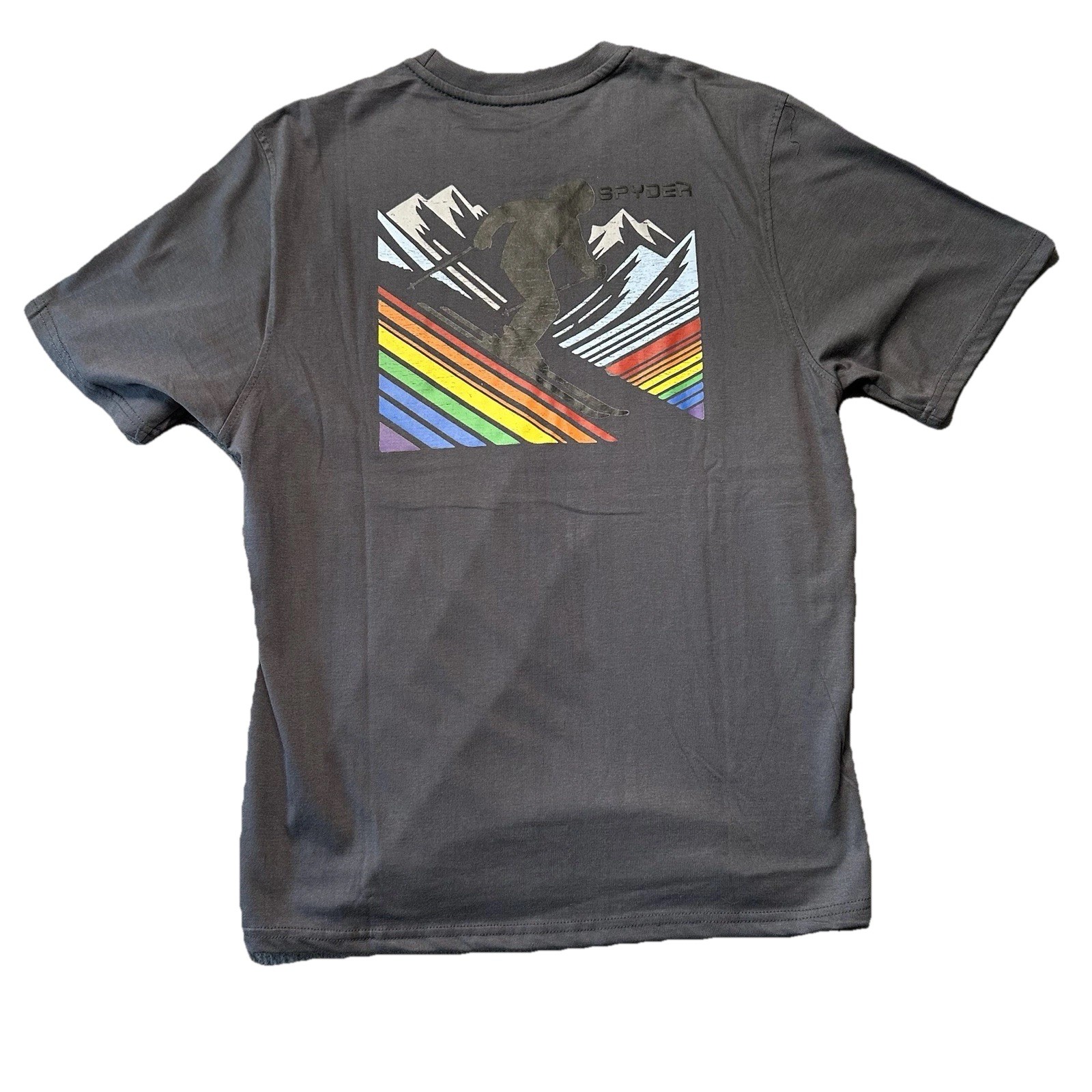 Spyder Mens XL Regular Fit Graphic T Shirt Gray Mountain Ski Rainbow Logo NWT