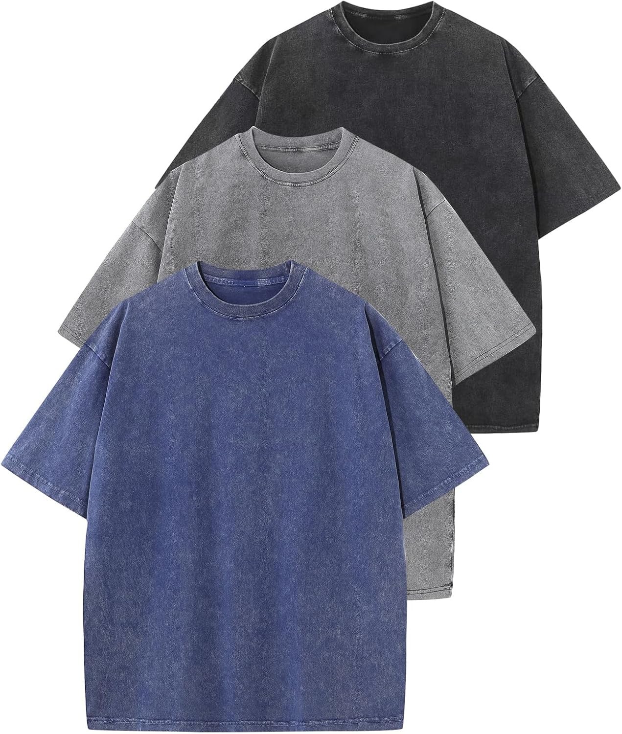 3 Pack Men’s Oversized Vintage T-Shirts – Loose Fit Casual Short Sleeve Tops