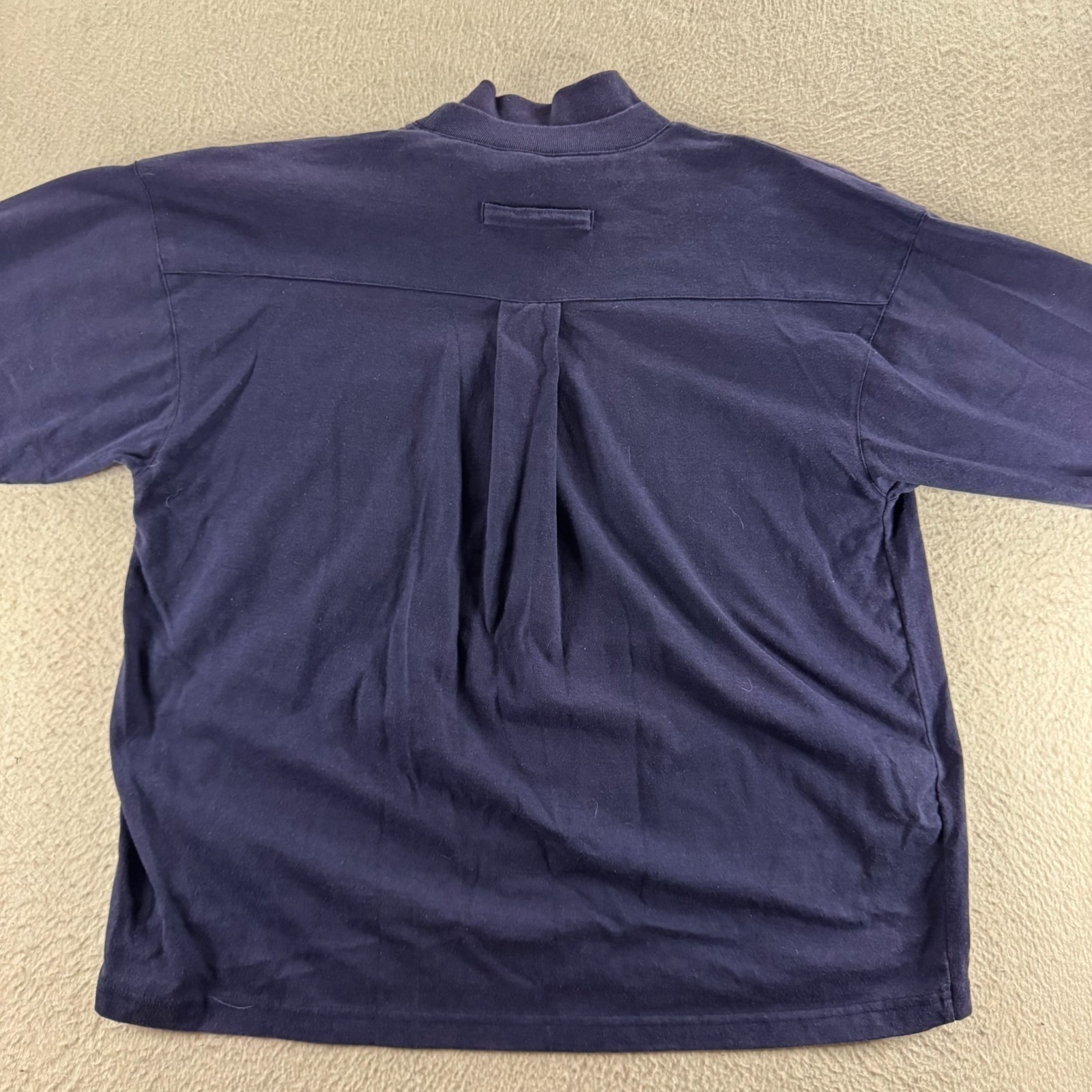 Babilonia Mock Neck Shirt Mens L Navy Blue Pleated Back Long Sleeve Preppy