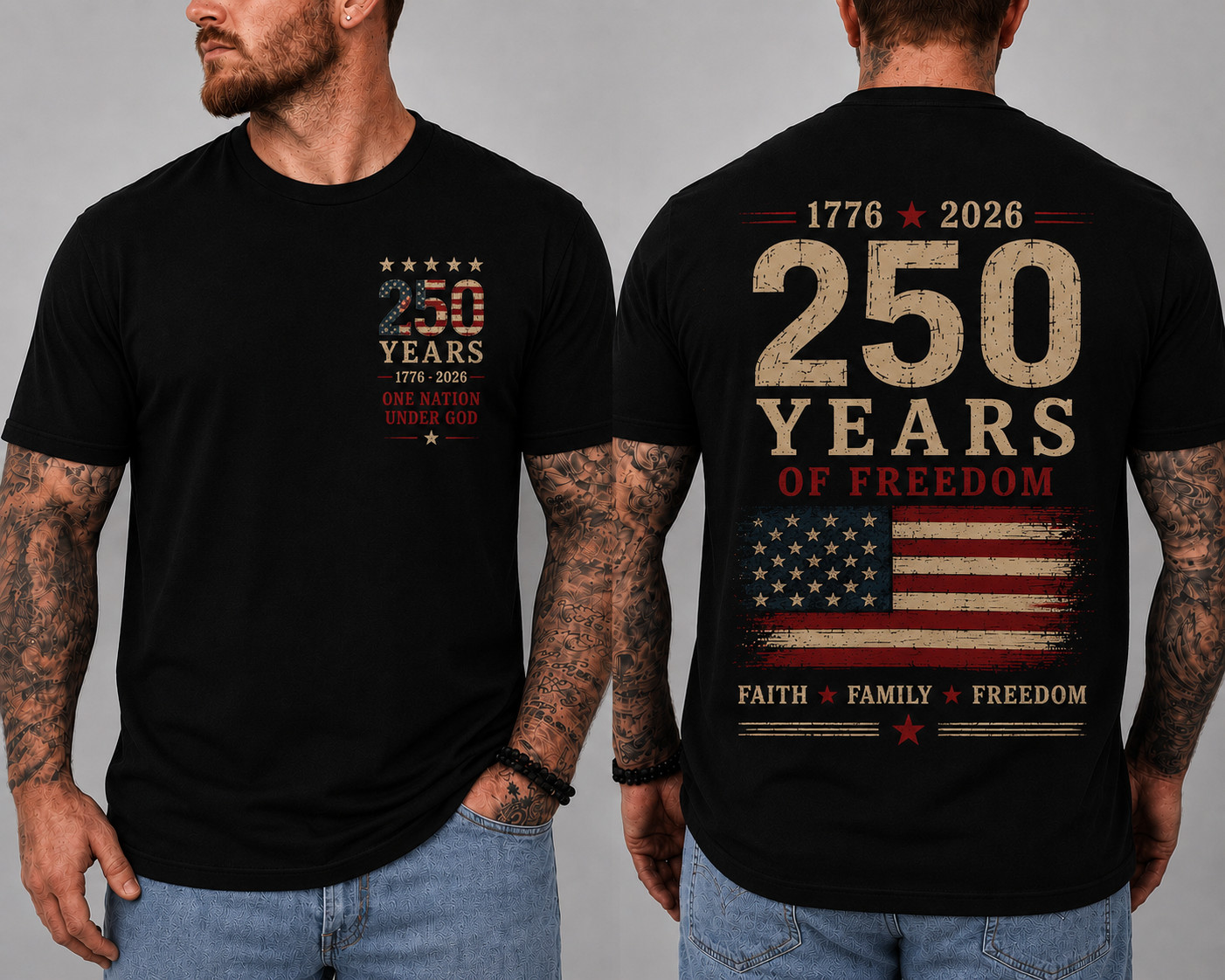 250 Years of Freedom USA Patriotic T-Shirt 1776 2026 American Heritage Tee S-5XL