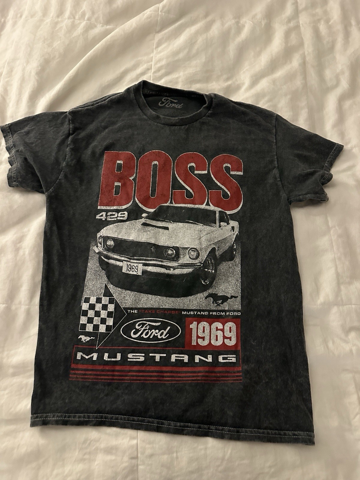 Ford Mustang Boss 429 Graphic Print Black Cotton T-Shirt Size M