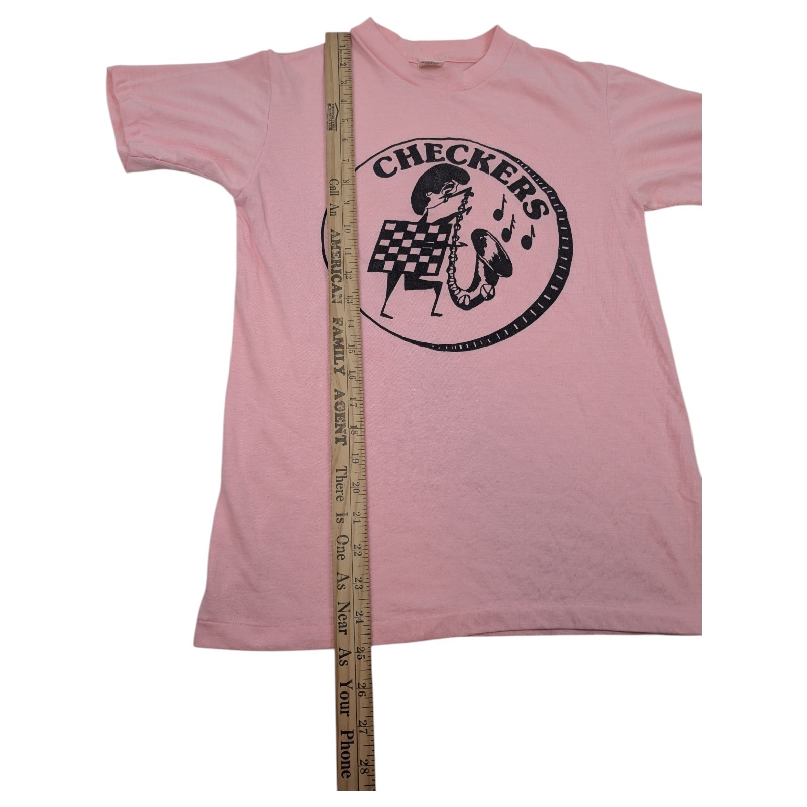 Vtg 80s Checkers Saxophone Pink Shirt Size M single stitch USA