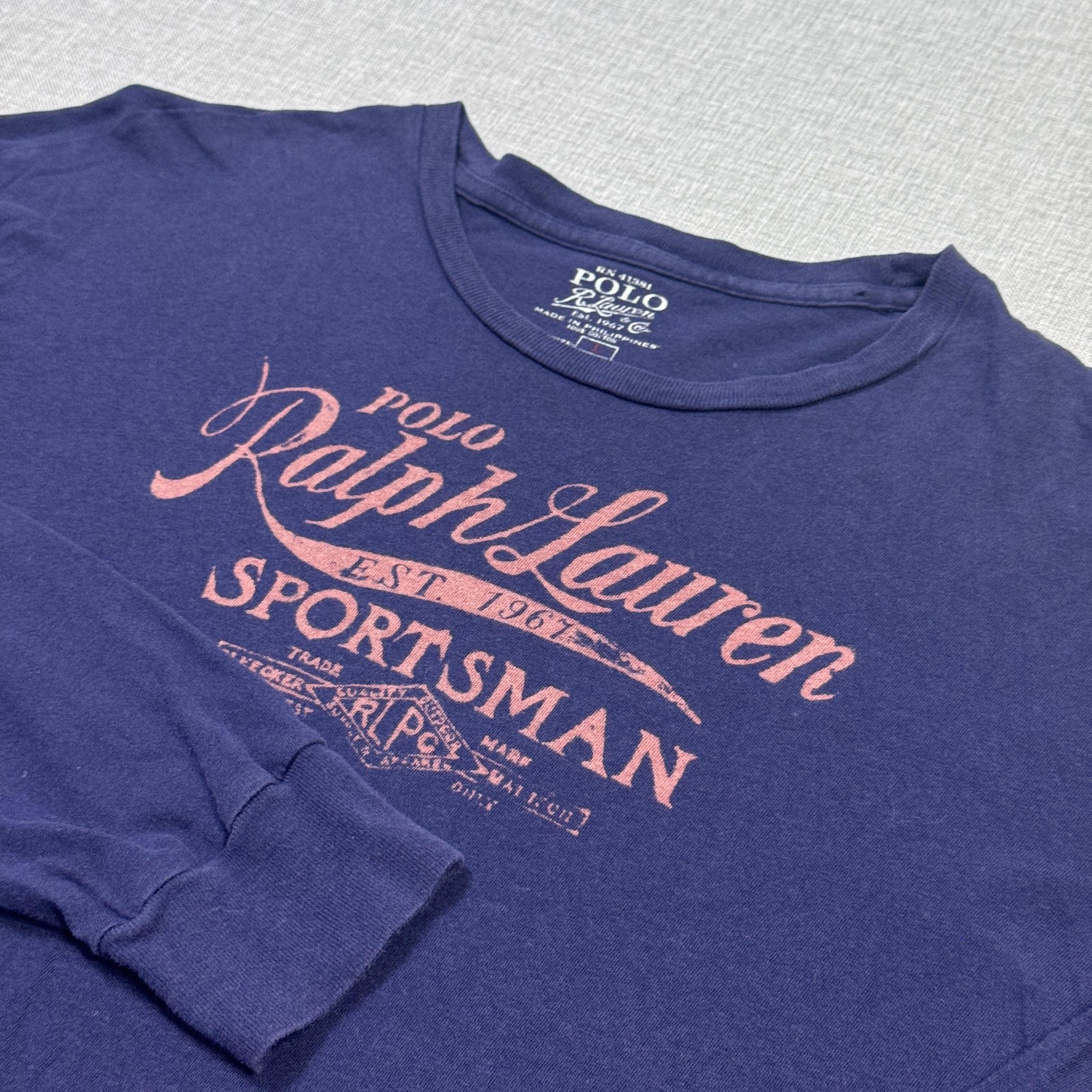 Polo Ralph Lauren Shirt Mens Large Blue Sportsman Graphic Long Sleeve Crewneck