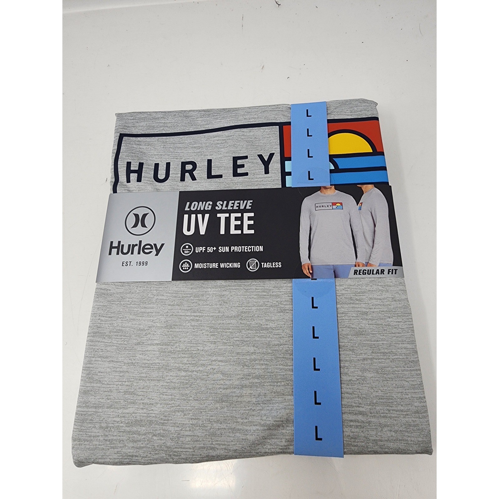 Hurley Mens UV Tee Long Sleeve Gray Poly Blend Athletic Workout Stretch Size L
