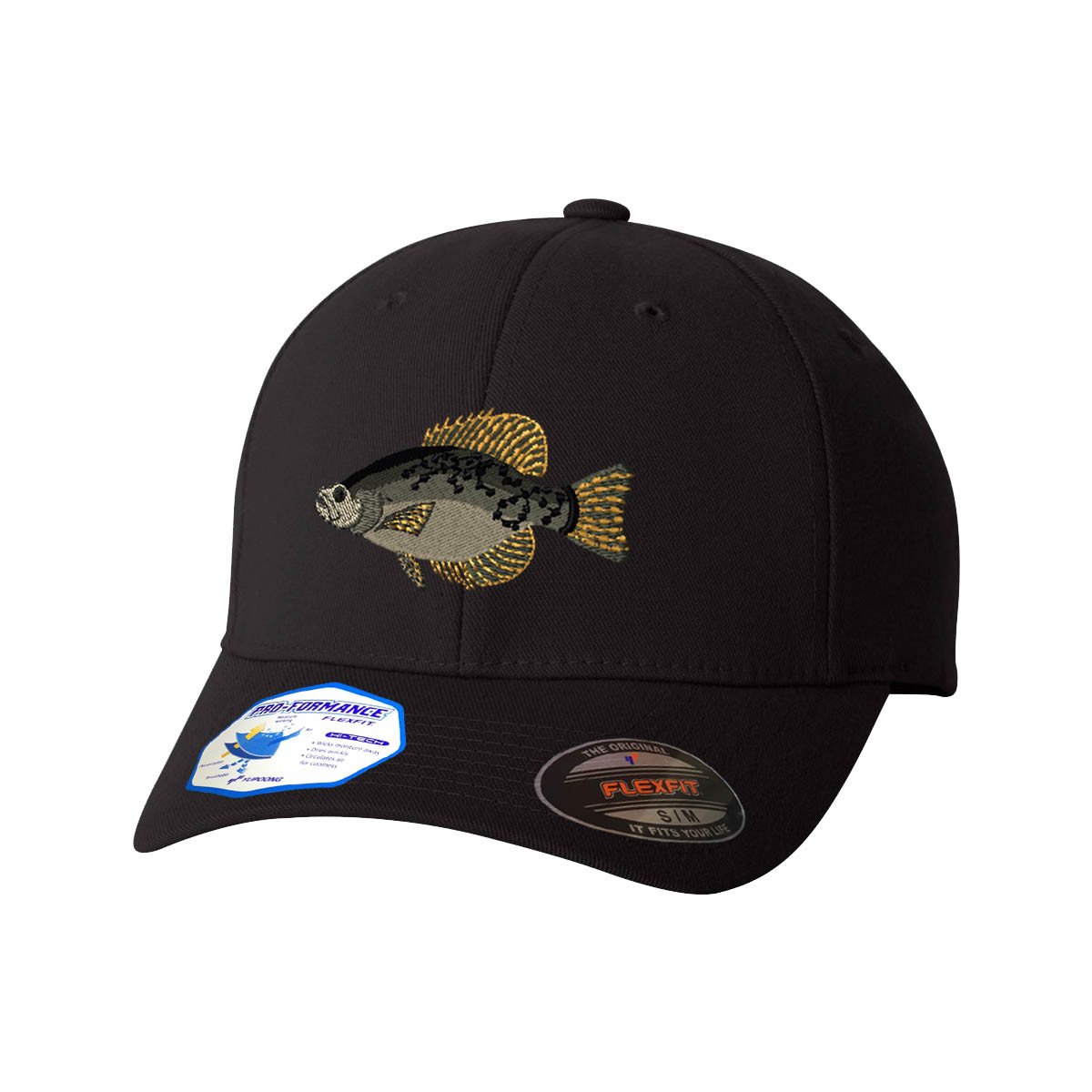 Flexfit Hats for Men & Women Black Crappie Embroidery Dad Hat Baseball Cap