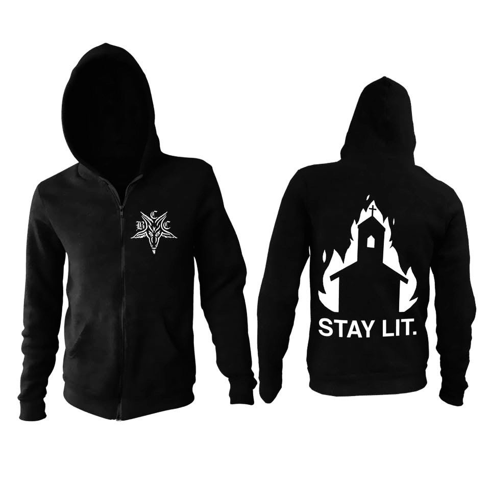 BlackCraft Cult Stay Lit Zip Hoodie Size M Black Goth Occult Streetwear Anime