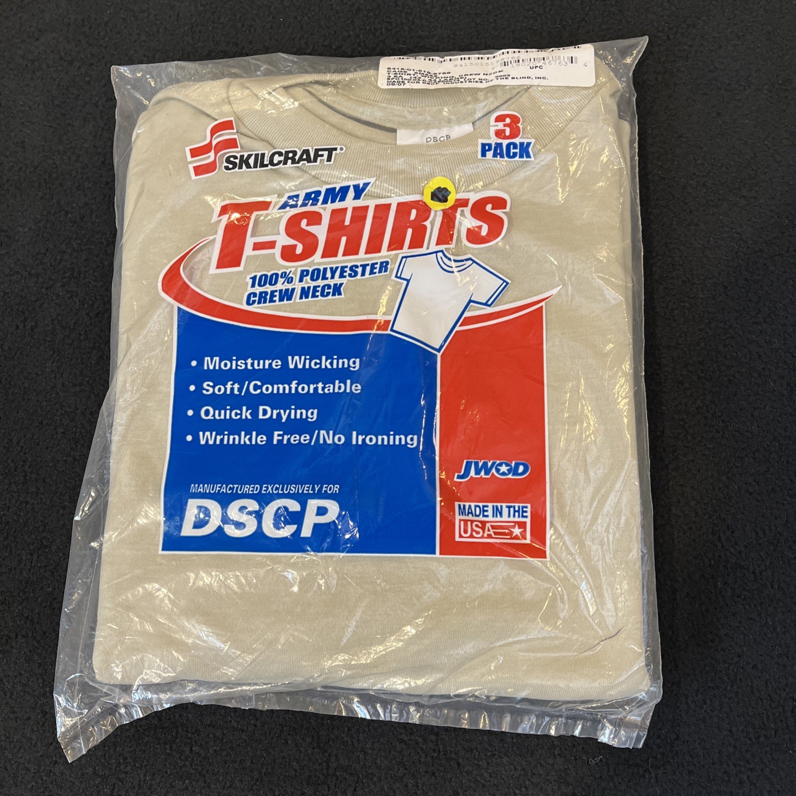 Pack of 3 DSCP Skilcraft Army T-Shirt Moisture Wicking Sand Tan Size LARGE