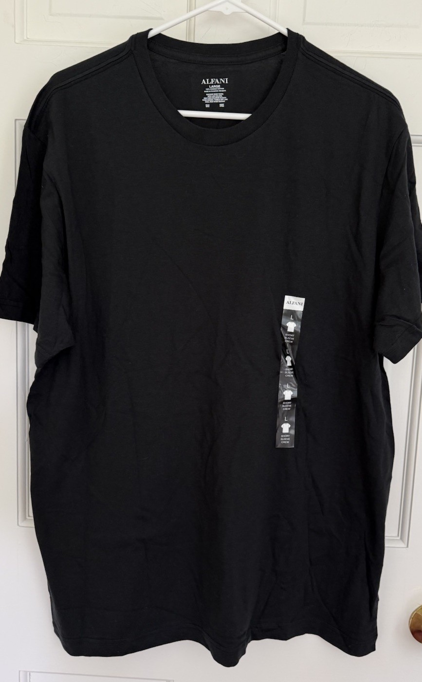 NEW Alfani Short Sleeve Crew T Shirt BLACK 100% Combed Cotton Men’s L