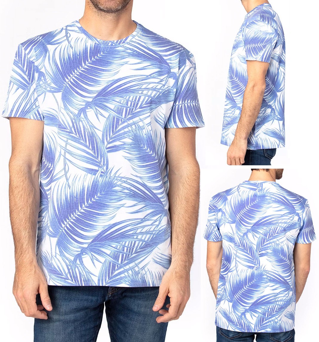 Mens Soft Blended Jersey Tee Blue Palm Paradise Tropical T-Shirt XS-3XL NEW!