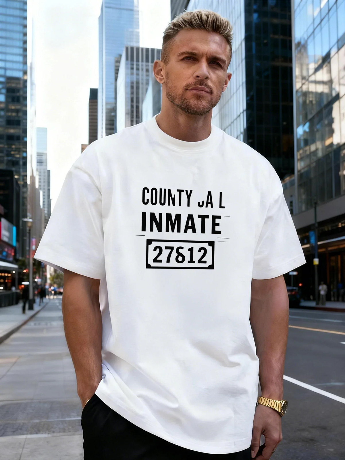Letter Print Graphic 100% Cotton Men’s T-Shirt, Suitable for Daily Streetwear