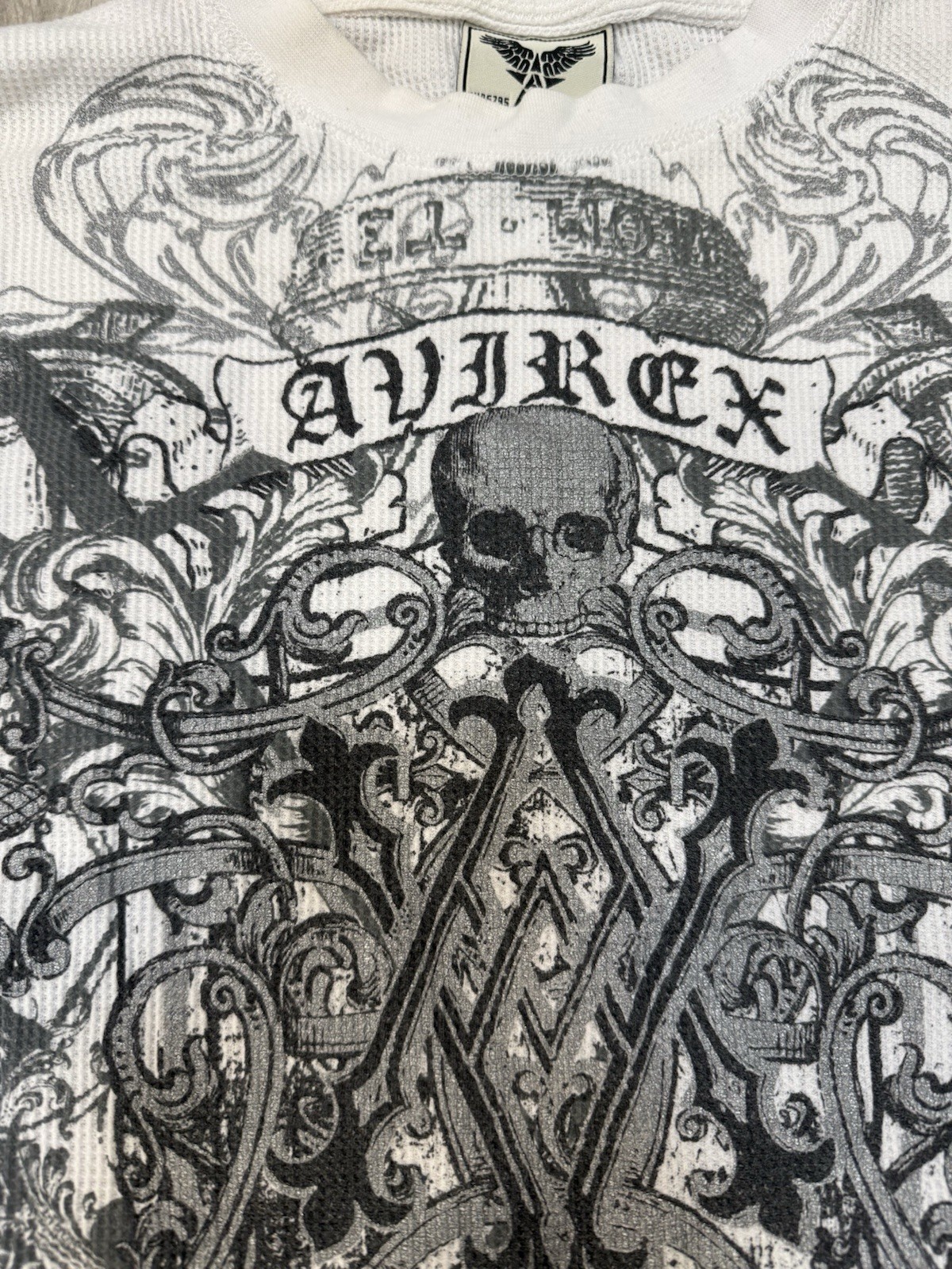 Avirex Shirt Large 00s Y2k Skull Skeleton Tribal Long Sleeve Tee White And Black
