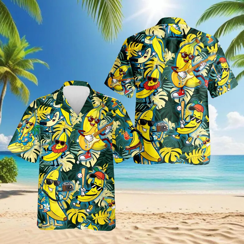 Aloha Banana Guitar Hawaiian Shirt Funny Banana Music Beach Party Outfit