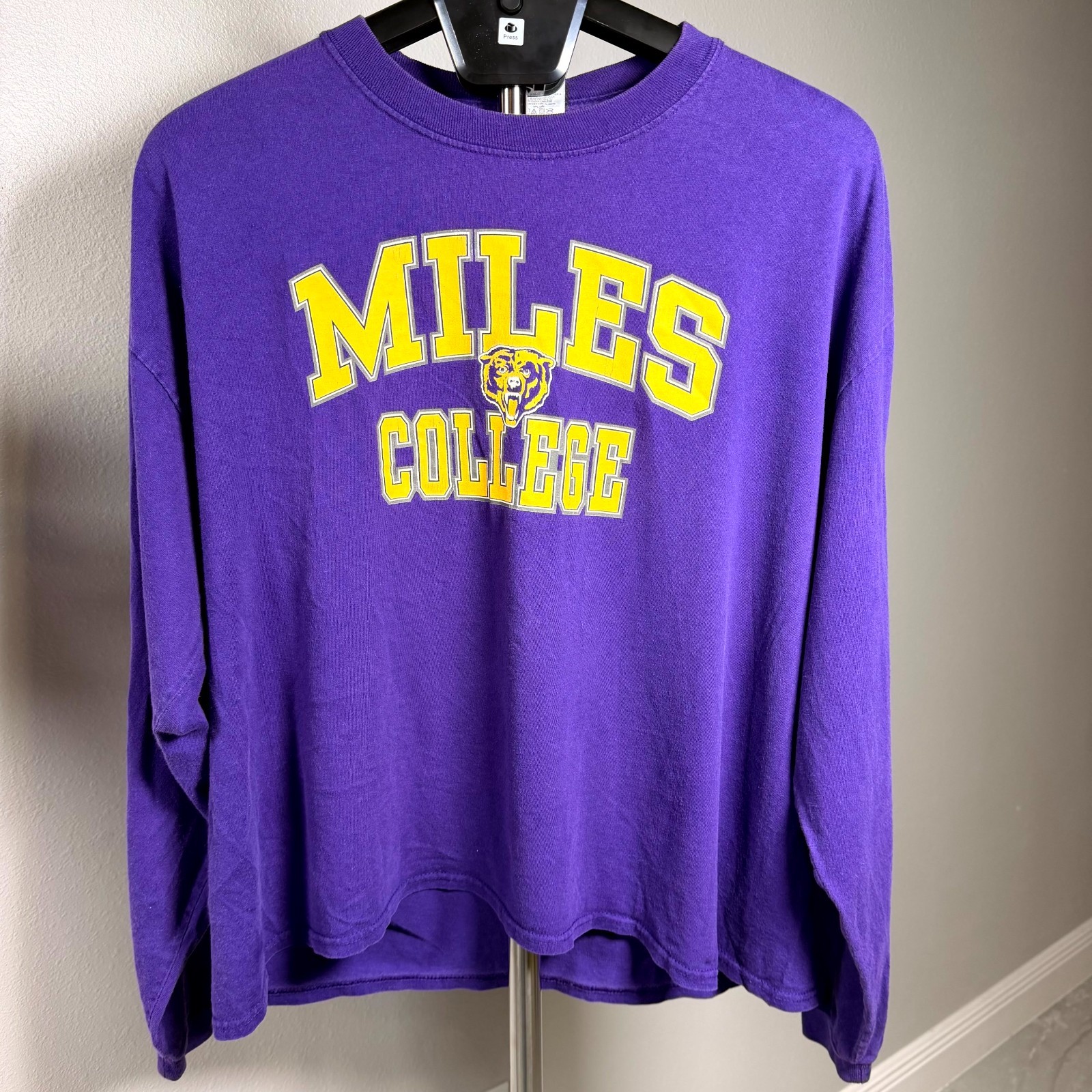 Jerzees Shirt Unisex XL Purple High Cotton Long Sleeve Miles College Graphic
