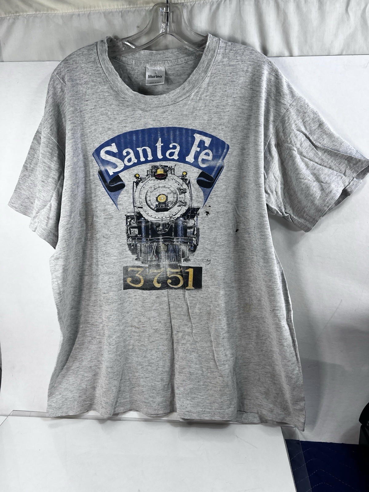 Vintage 90s Santa Fe 3751 Steam Locomotive T-Shirt XL Murina Train Single Stch