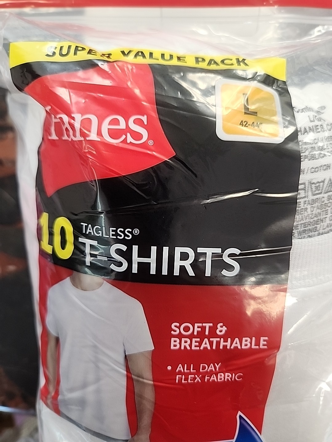 Hanes Men’s 10 Pack Tagless White T -Shirts size Large (42-44″)