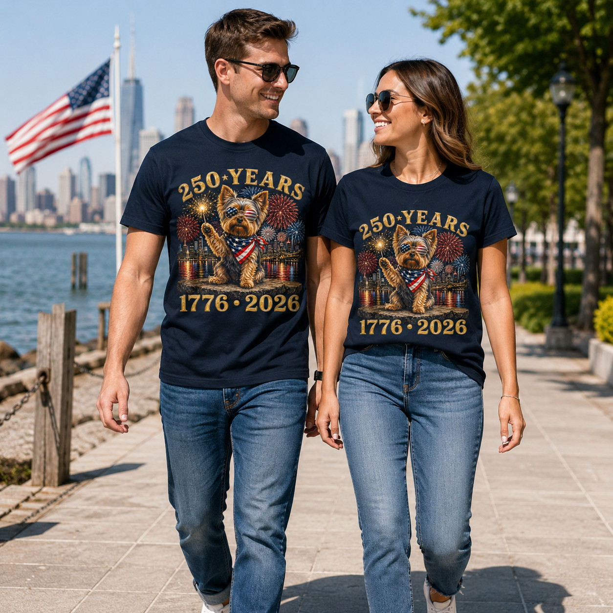 Yorkie Dog 250th America Patriotic USA 4th of July T-Shirt