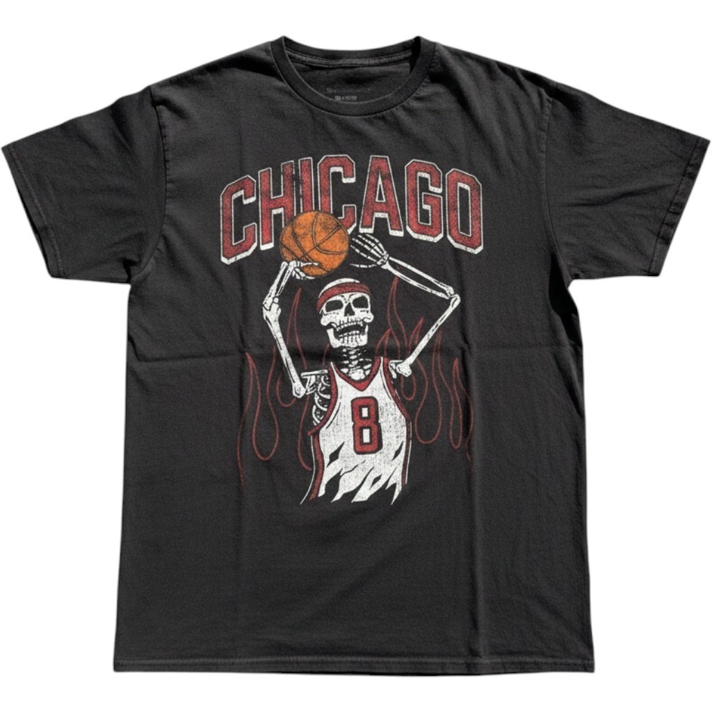 Chicago Skeleton Basketball Graphic T-Shirt Men’s Medium Black Cotton Streetwear