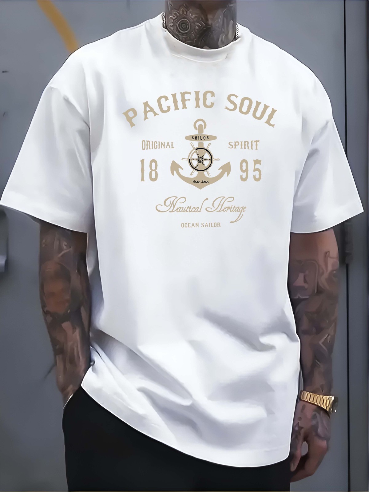 Men’s Pure – Cotton White T – shirt: “”Pacific Soul Nautical Heritage Tee””