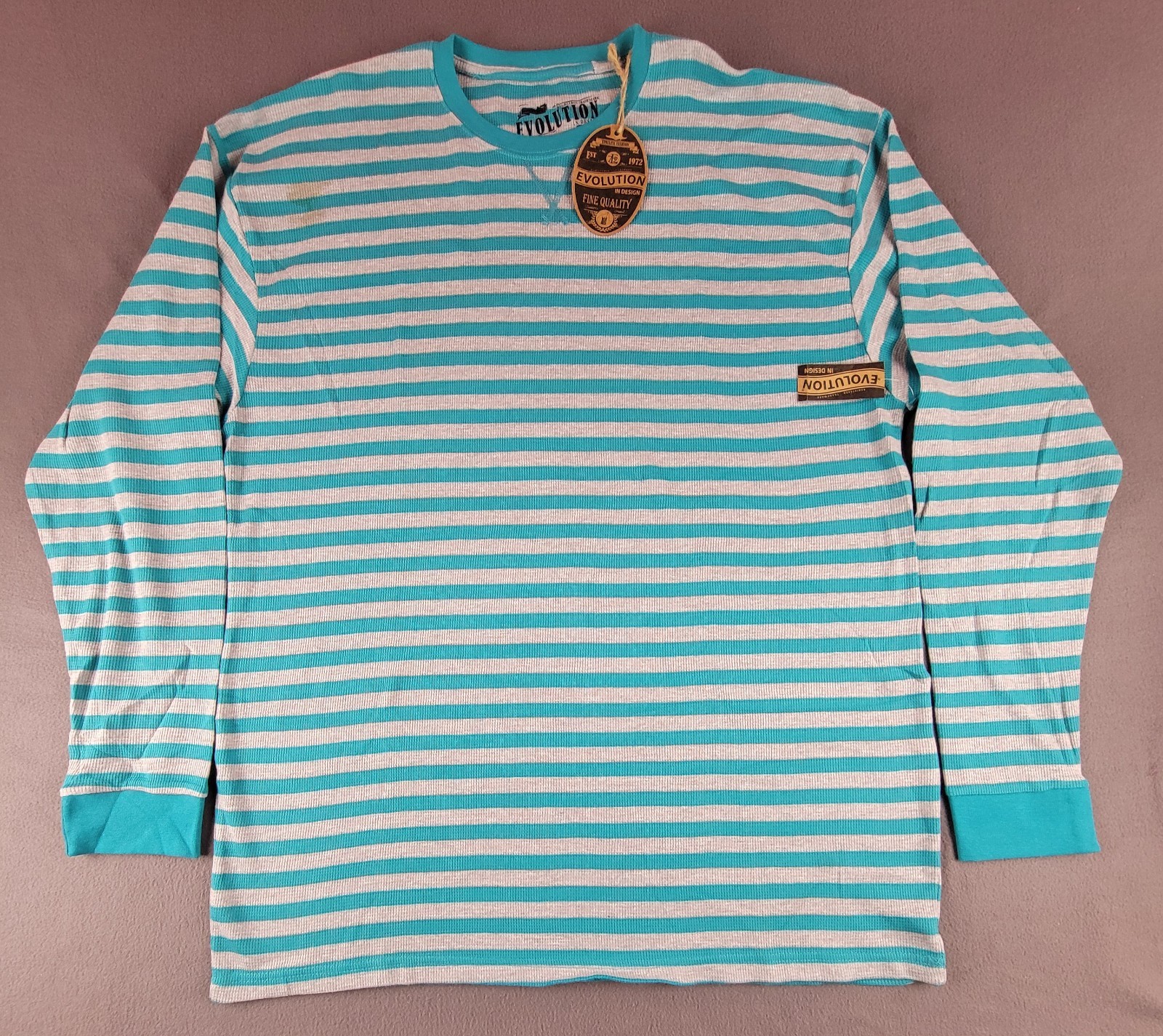 Evolution Mens 6XL Teal/Gray Striped Waffle Thermal T-shirt Long Sleeve