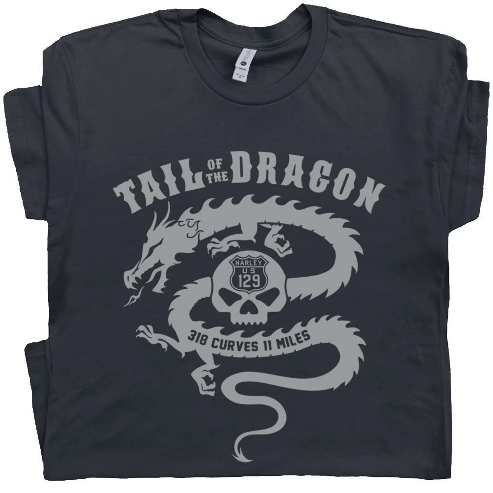 Tail of the Dragon US 129 Biker Graphic Black T-Shirt Motorcycle Tee – S402