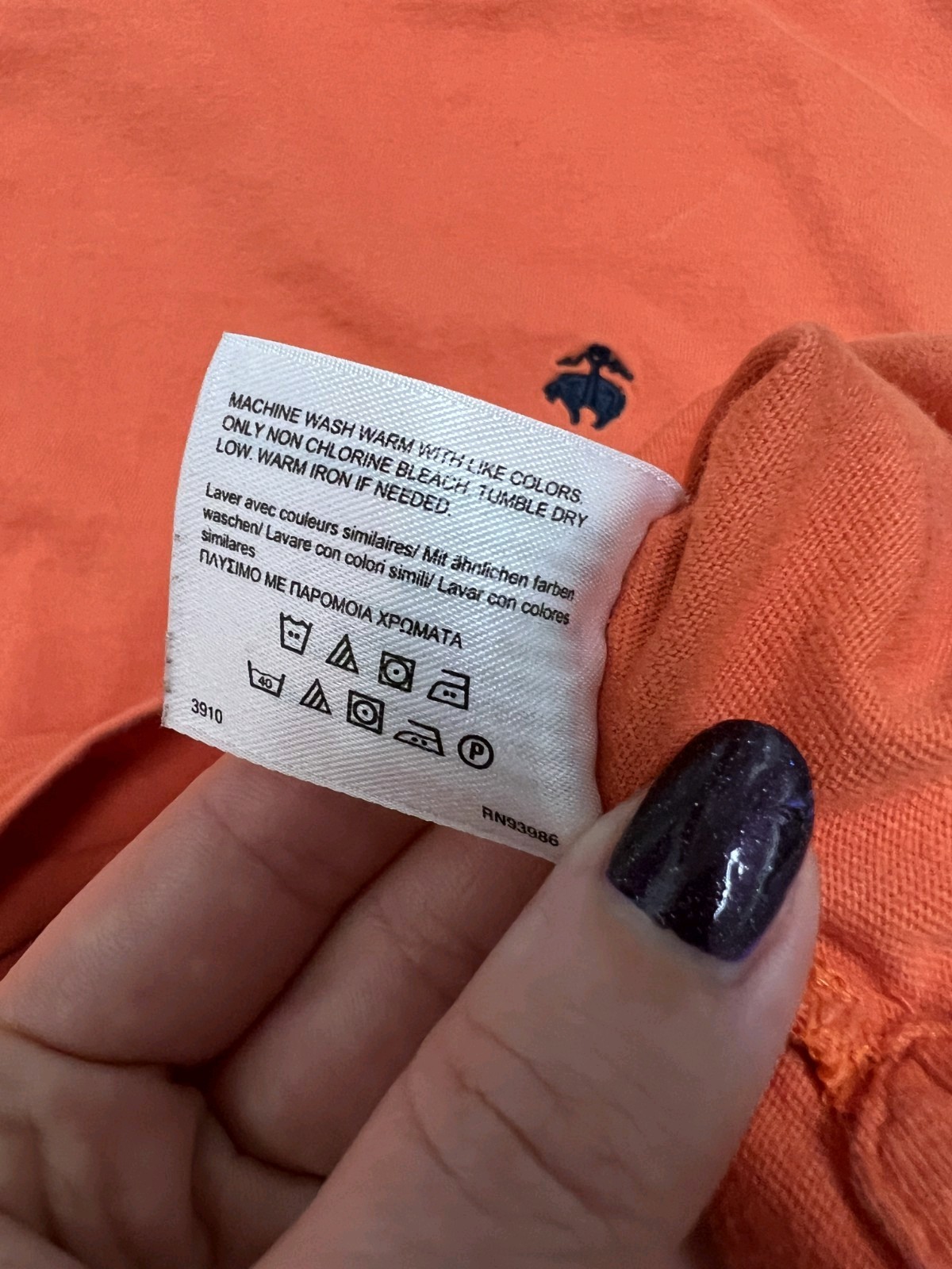 Brooks Brothers 346 Orange Cotton Knit Long Sleeve Crew Neck T-Shirt Men’s M