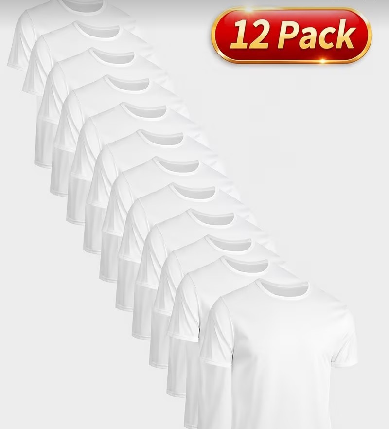 Reloust 12 Pack Medium White Crew Neck Short Sleeve Polyester T-Shirts