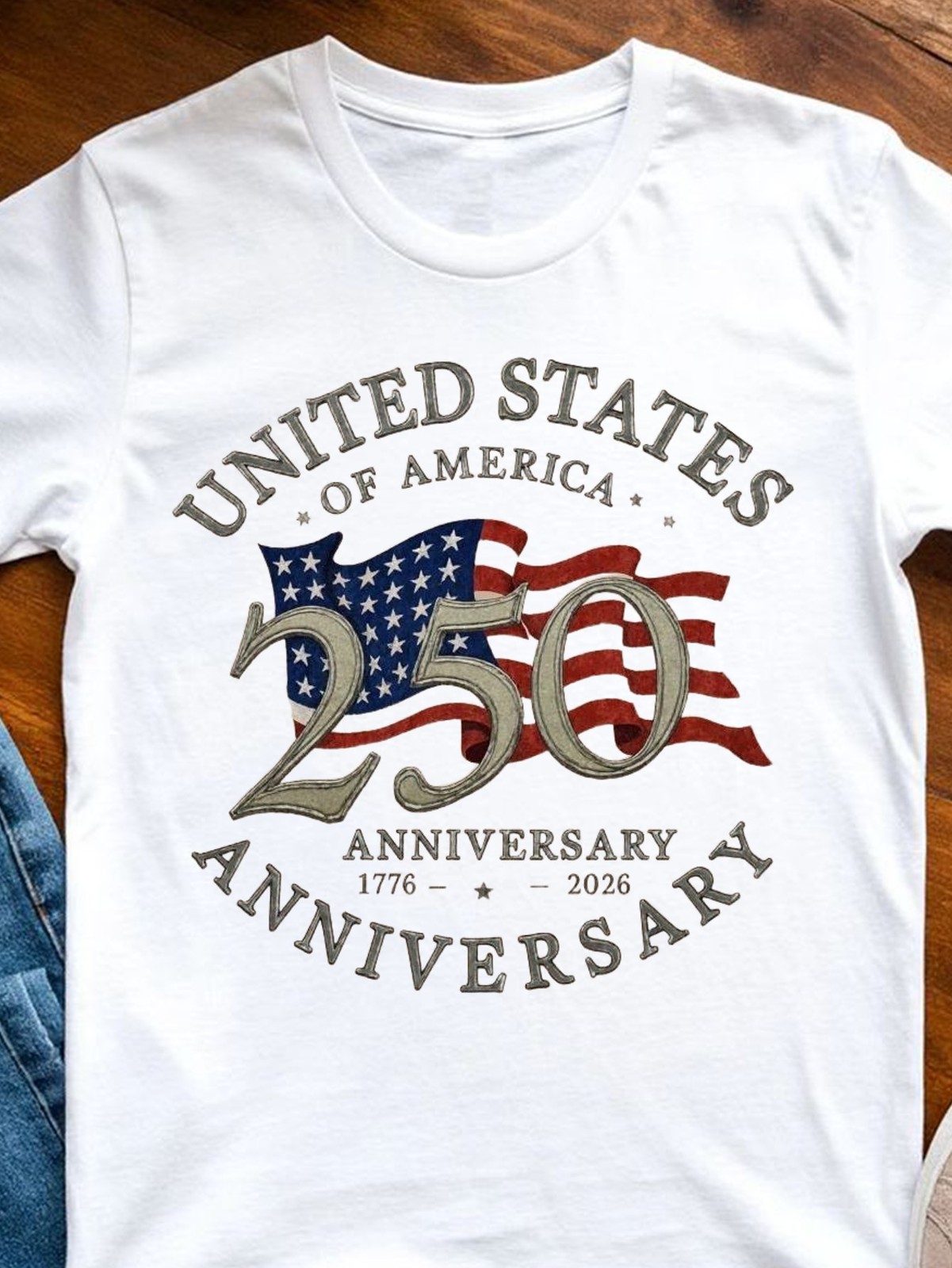 USA 250th Anniversary T Shirt 1776 2026 Flag Heritage Patriotic Graphic Tee