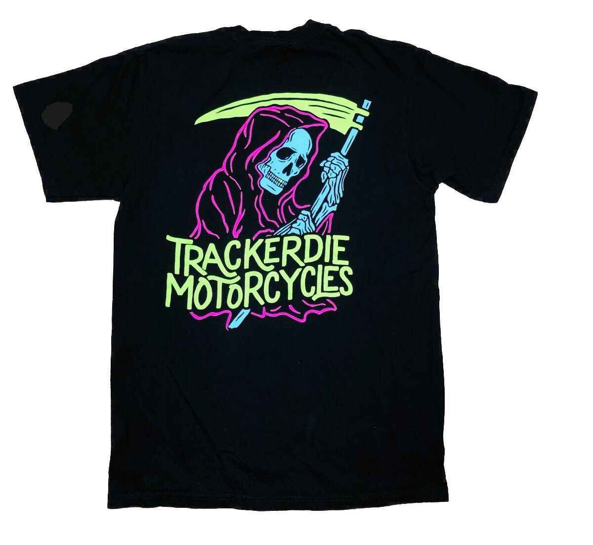 Trackerdie Motorcycles T Shirt Men’s M Black Double Sided Neon Logo