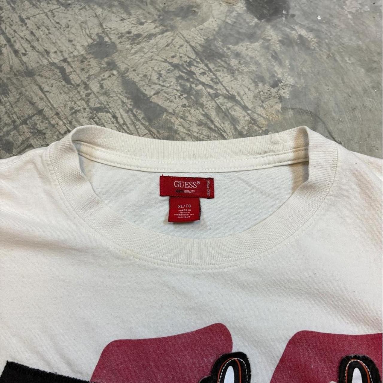 Guess Graphic Tee, White Y2K Biker Grunge, Small Hole, XL