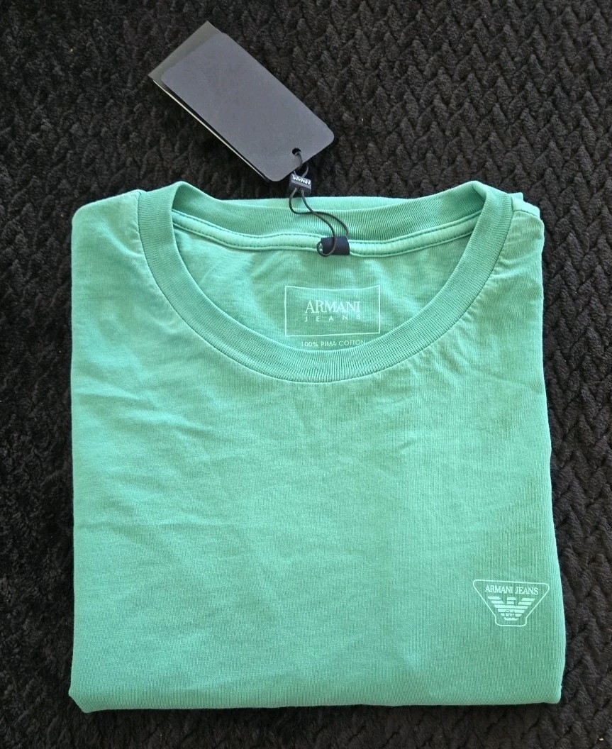 Armani Jeans 100% Pima Cotton Green T-shirt Large Brand New With Tags