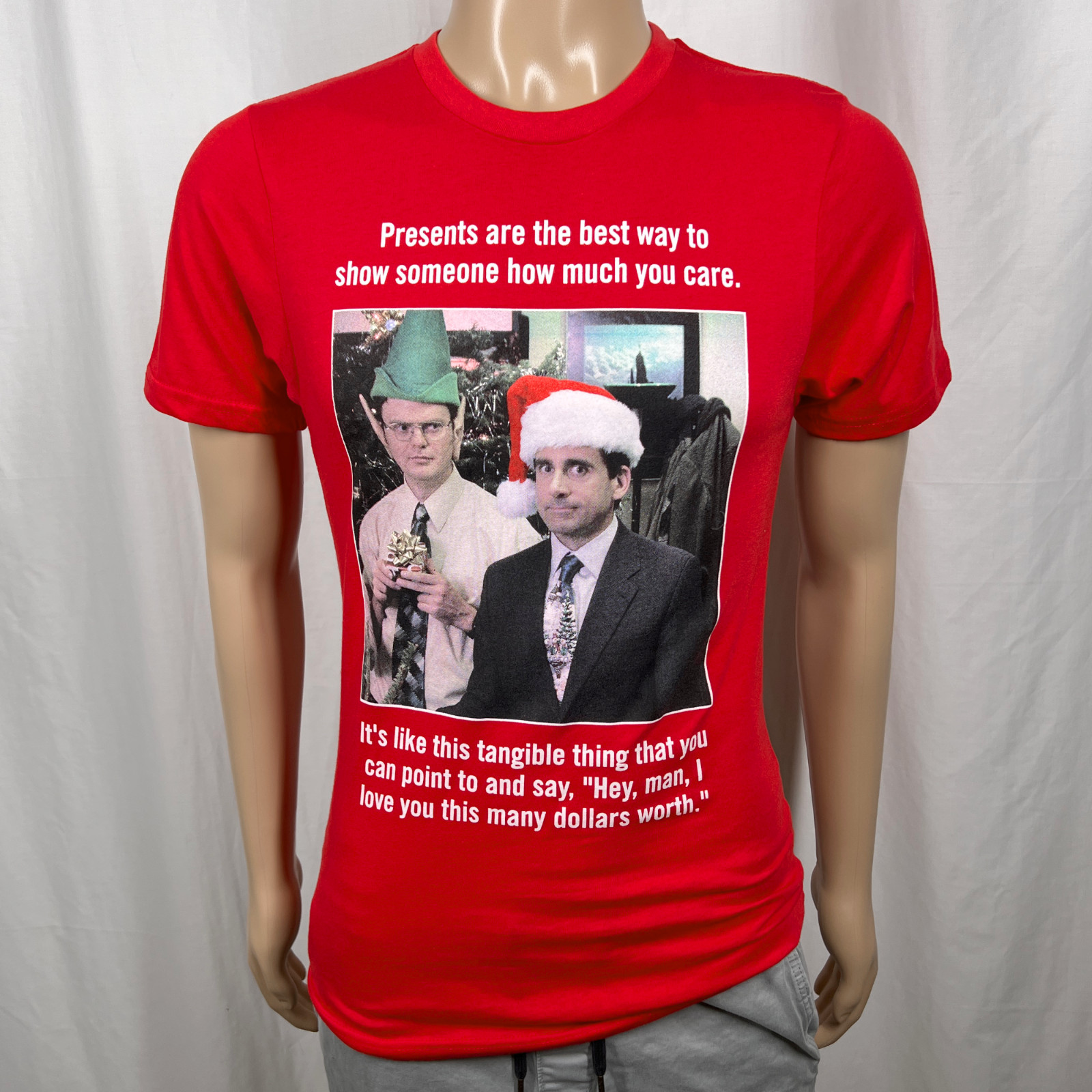 The Office Mens Small Red Dwight Schrute & Michael Scott Christmas Quote T-Shirt
