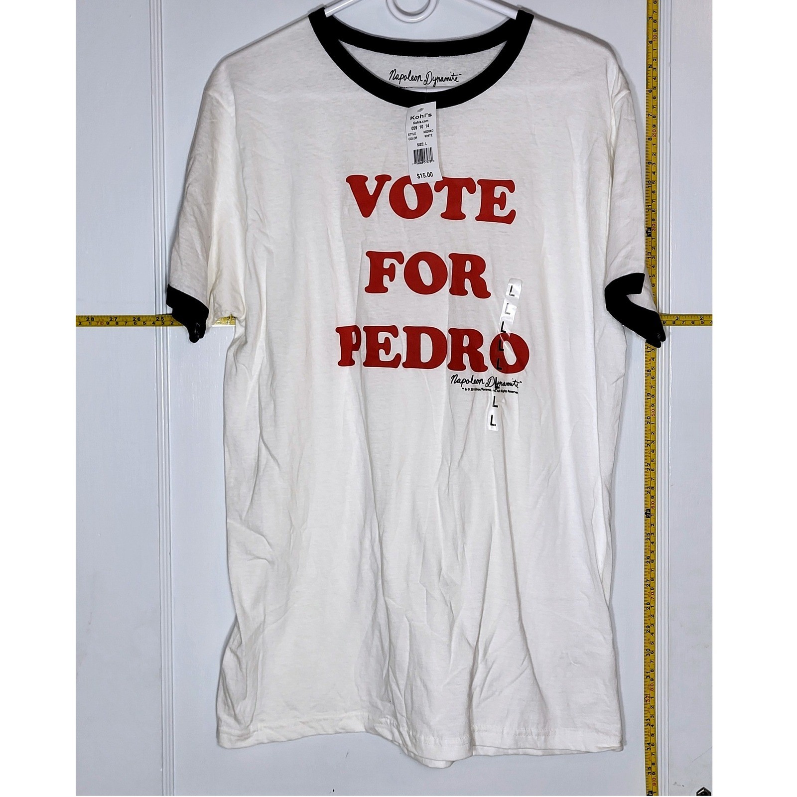 Napoleon Dynamite Vote For Pedro Ringer Tee White Red Black Mens Large NWT