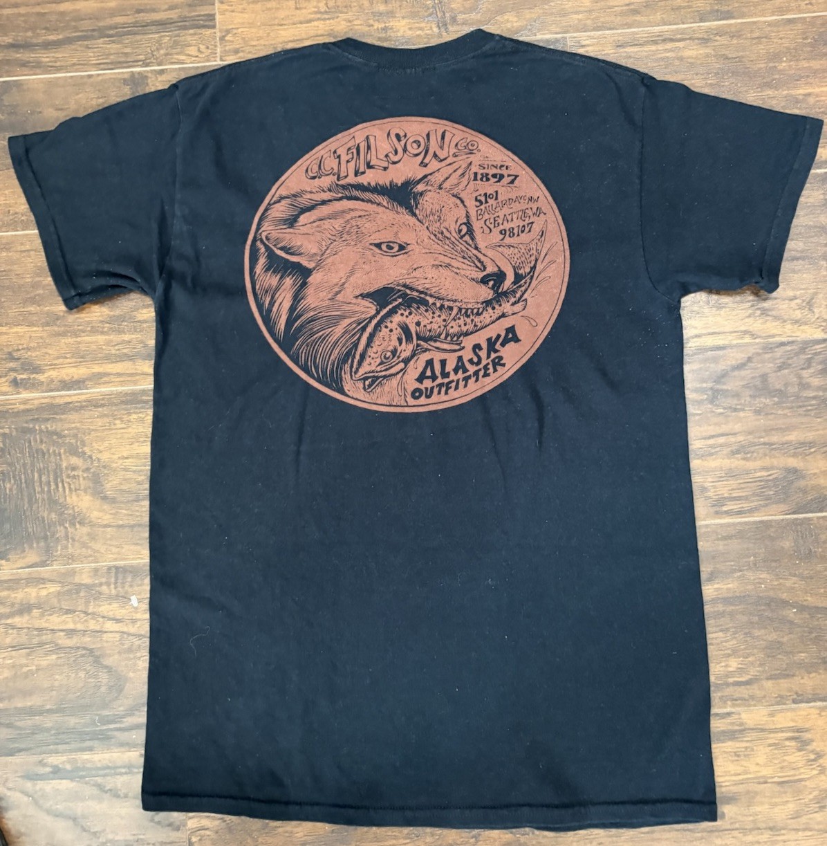 Filson Graphic T Shirt Men Sz M Black Bear Salmon Artist Kyler Martz