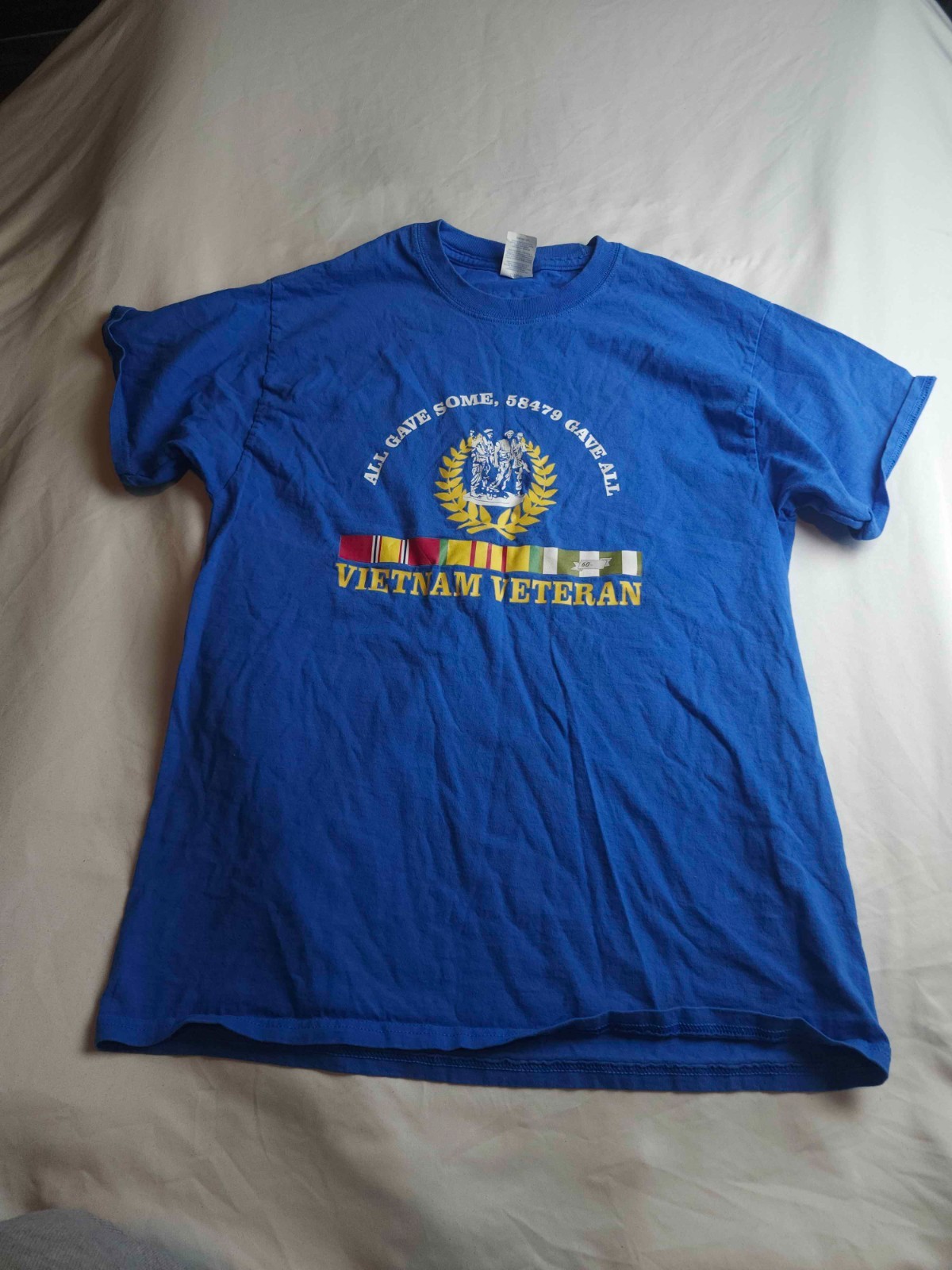 Vietnam Veteran T-Shirt Mens L Blue Graphic Patriotic Military Retro Americana
