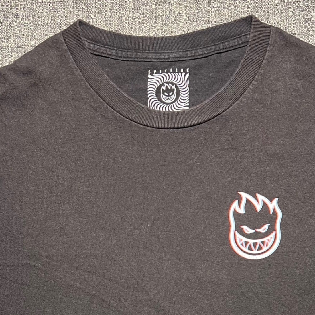 Spitfire Wheels T Shirt Black Cotton Bighead 3D Swirl Skateboard Logo Mens Large