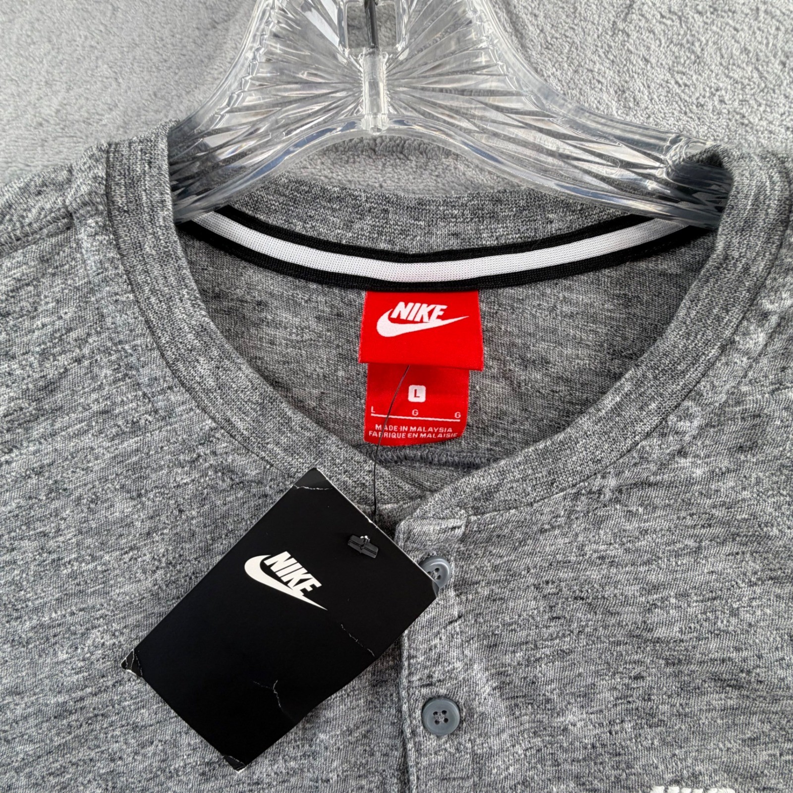 Nike Henley Shirt Mens Large Grey Long Sleeve Embroidered Logo 864952-091
