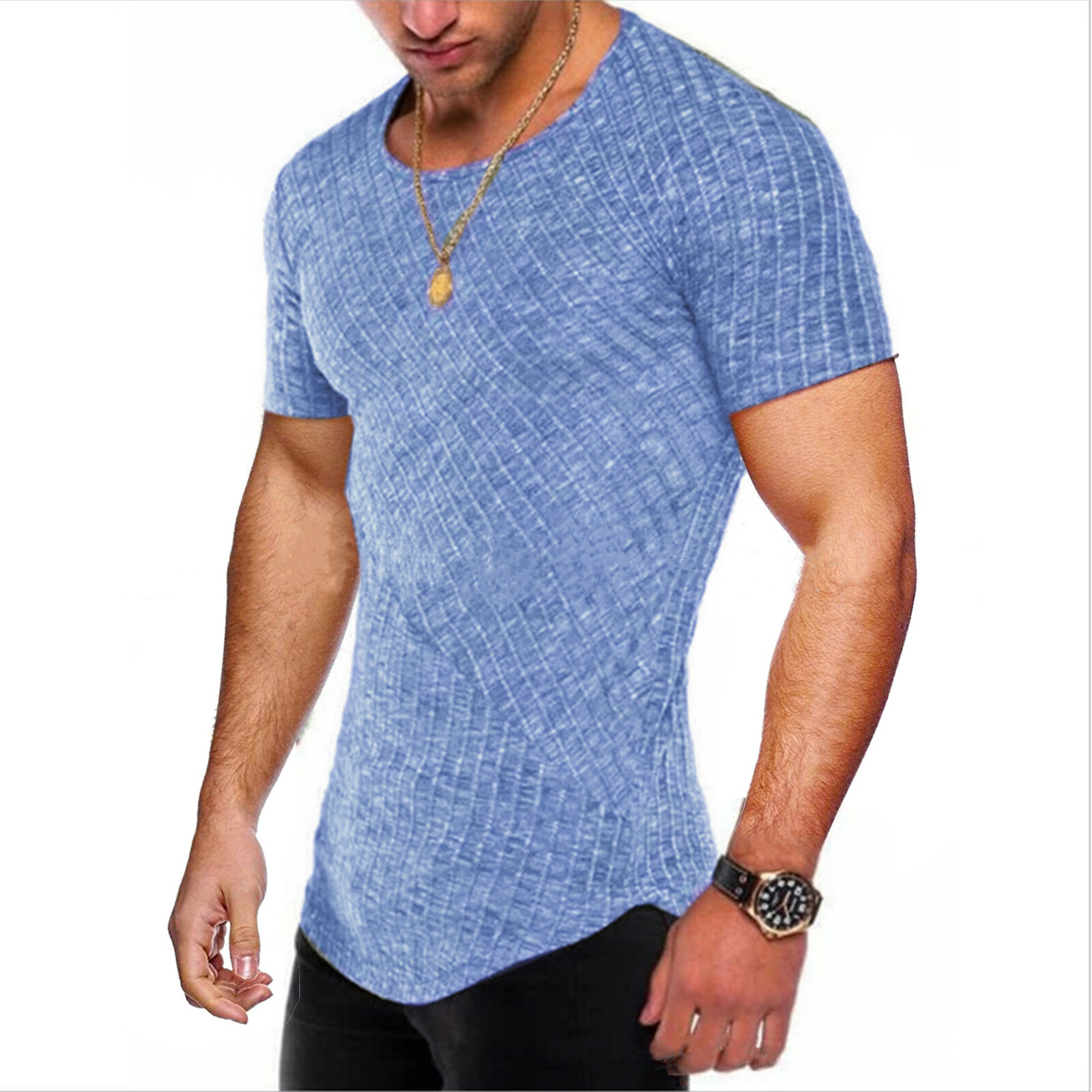 Men Casual Sport Round Neck Short Sleeve Slim Fit Top T-Shirt Muscle Gym Active