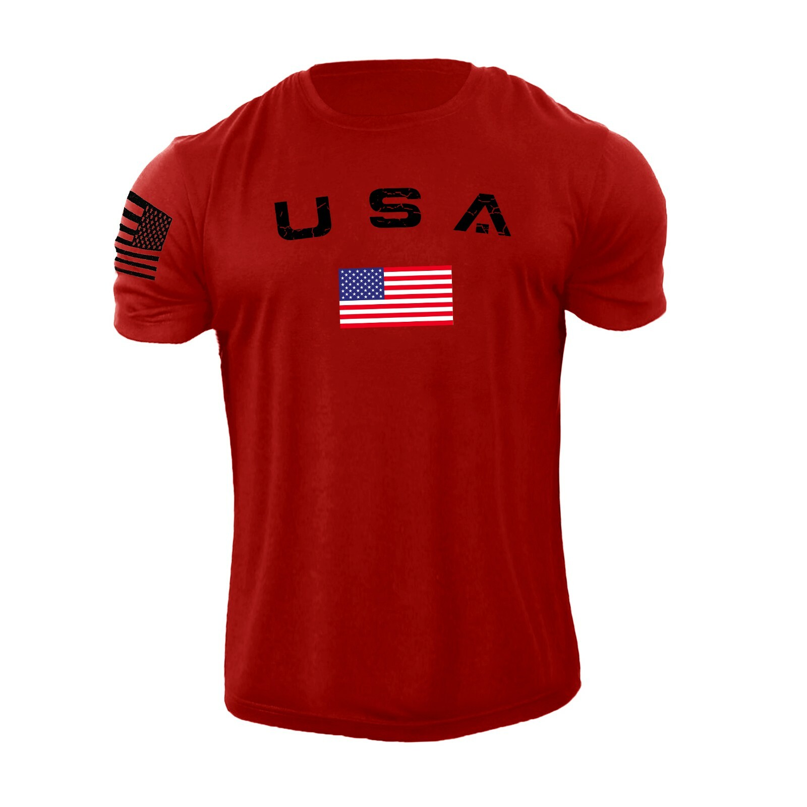 Men’s Casual USA Flag T-Shirt Breathable Light 100% Cotton T-Shirt Size L-6XL US