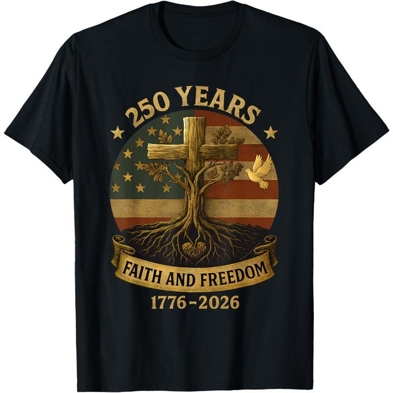 Flag Cross Tree 250 Years Faith Freedom Unisex T-Shirt