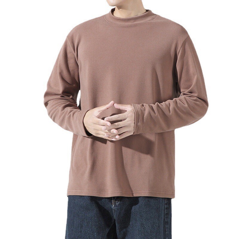 Spring Men Retro Half-Turtleneck Warm Long Sleeve Tee Solid Color T Shirt Tops