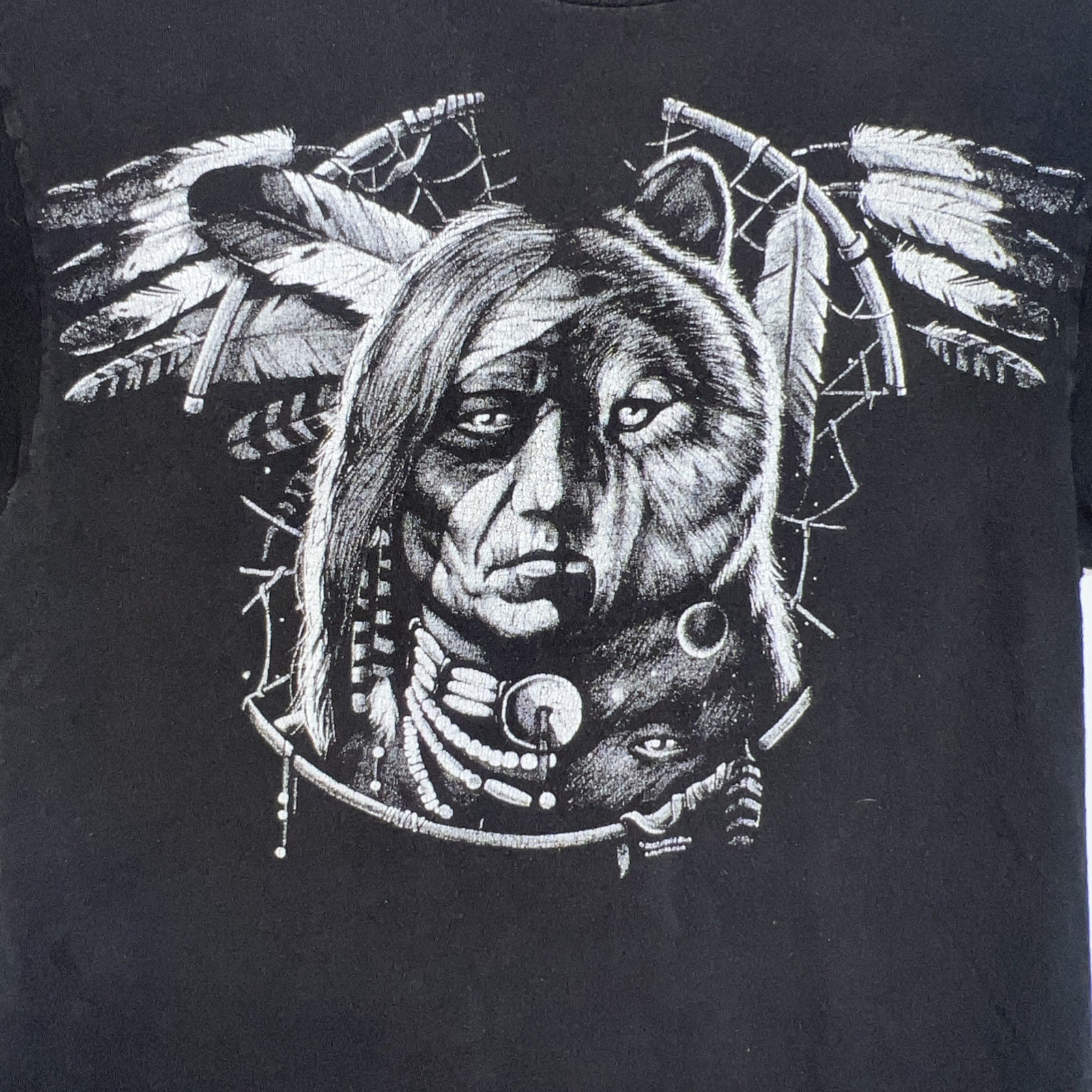 VTG Dreamcatcher American Indian Wolf Shirt Men’s L Liquid Blue Print Delta Pro